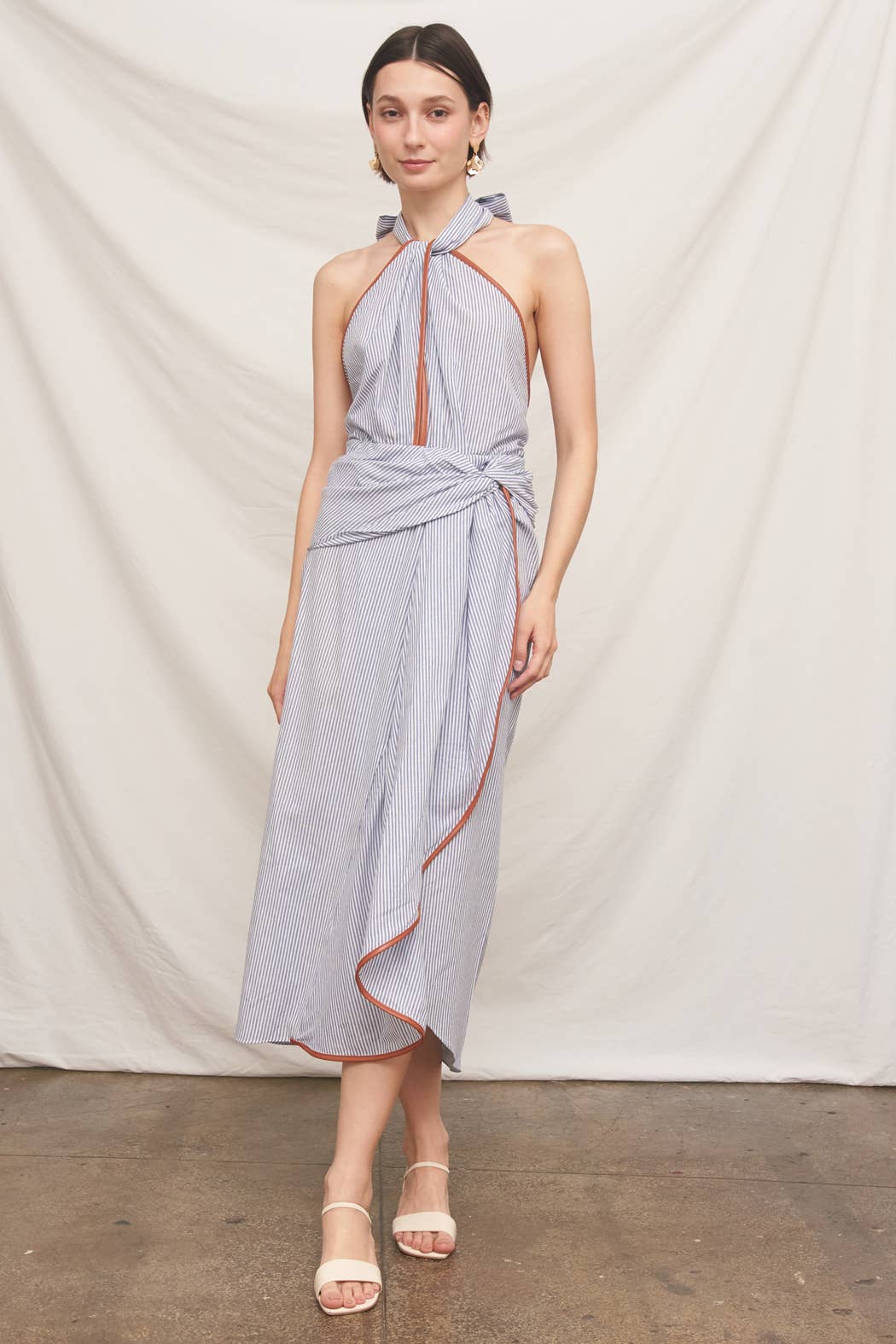 Light Blue Halter Neck Midi Dress