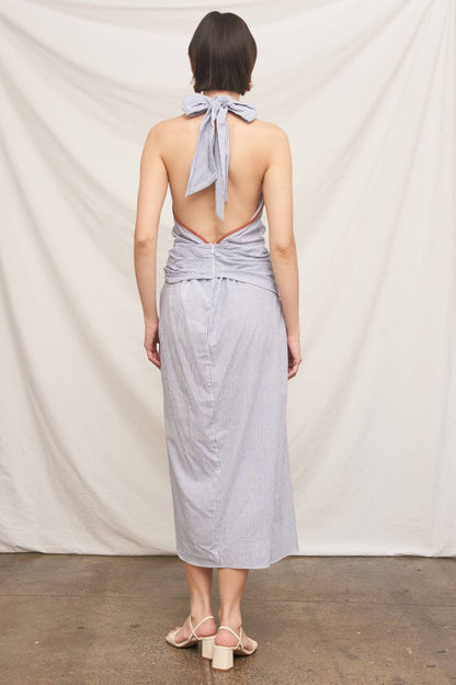 Light Blue Halter Neck Midi Dress