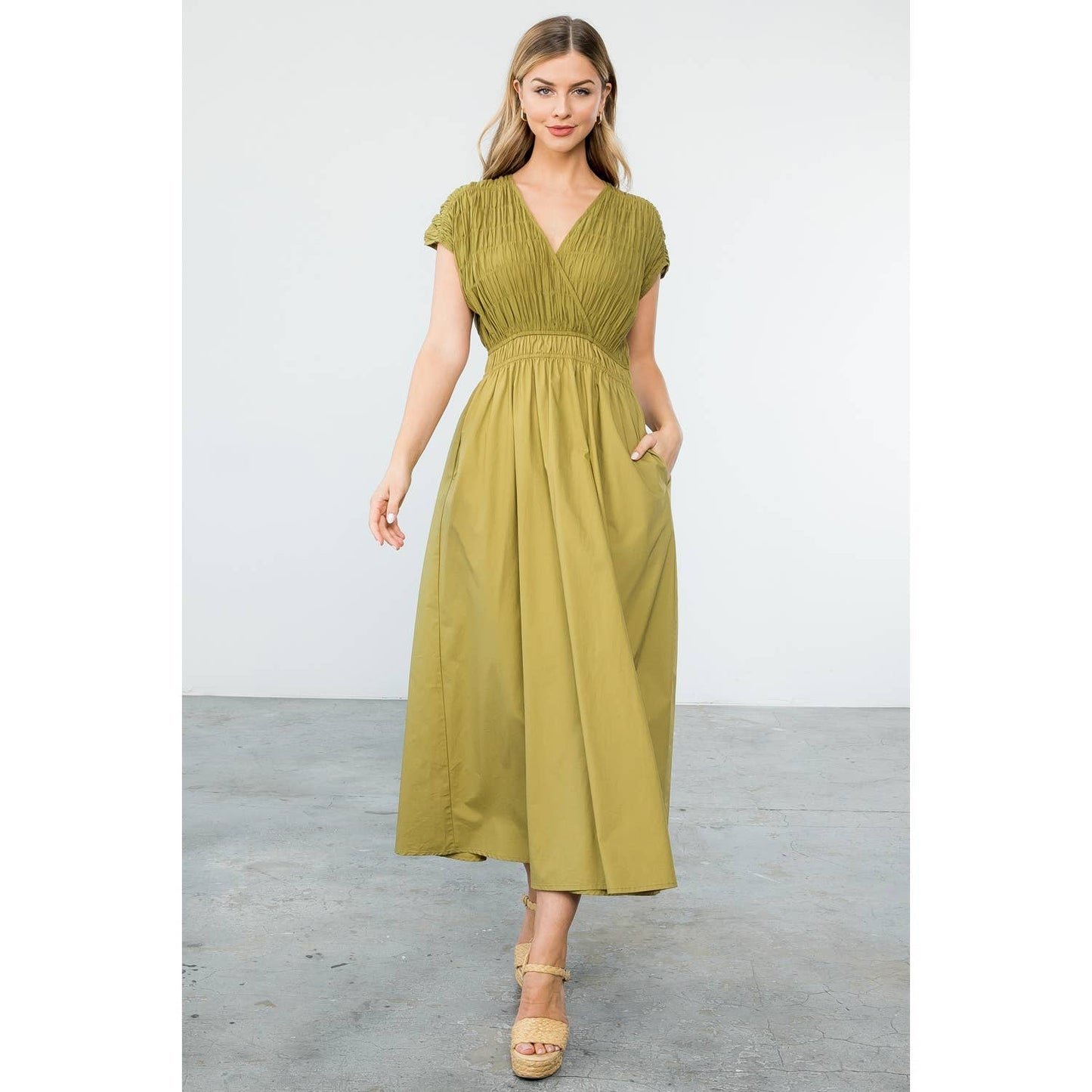 Olive Smocked Maxi Dress