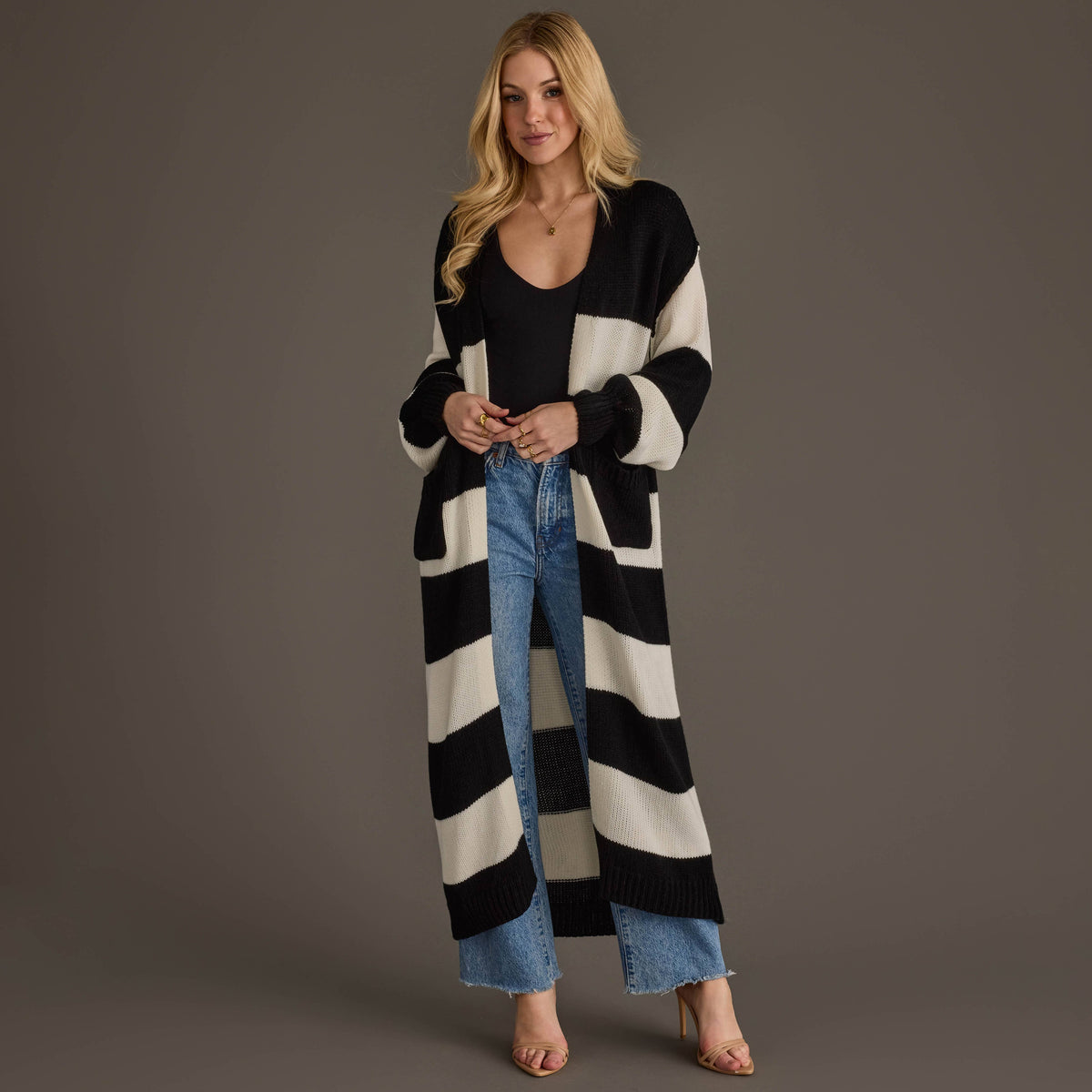 Black & White Striped Duster Cardigan