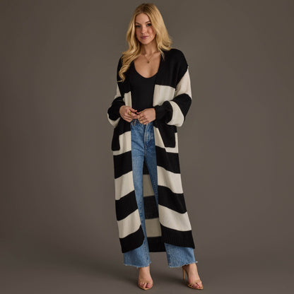 Black & White Striped Duster Cardigan