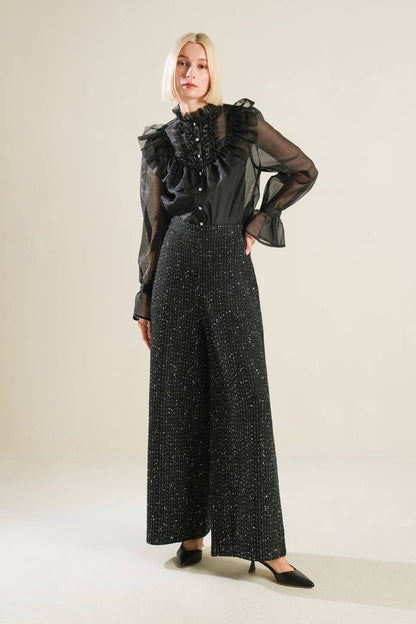 Black Ruffle Sheer Blouse