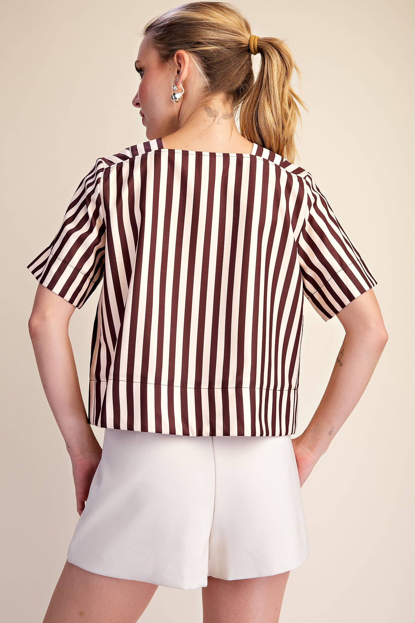 V-Neck Stripe Top - Green & Olive