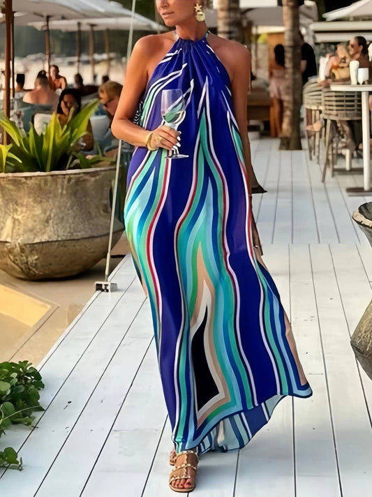 Blue Resort Halterneck Dress