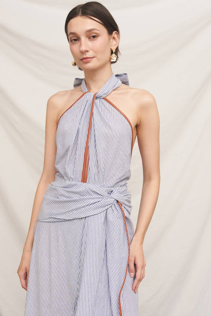 Light Blue Halter Neck Midi Dress