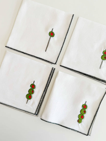 Martini Olive Cocktail Napkins, set of 4