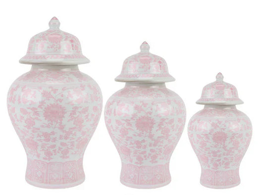 Pink & White Ginger Jar -  group of 3