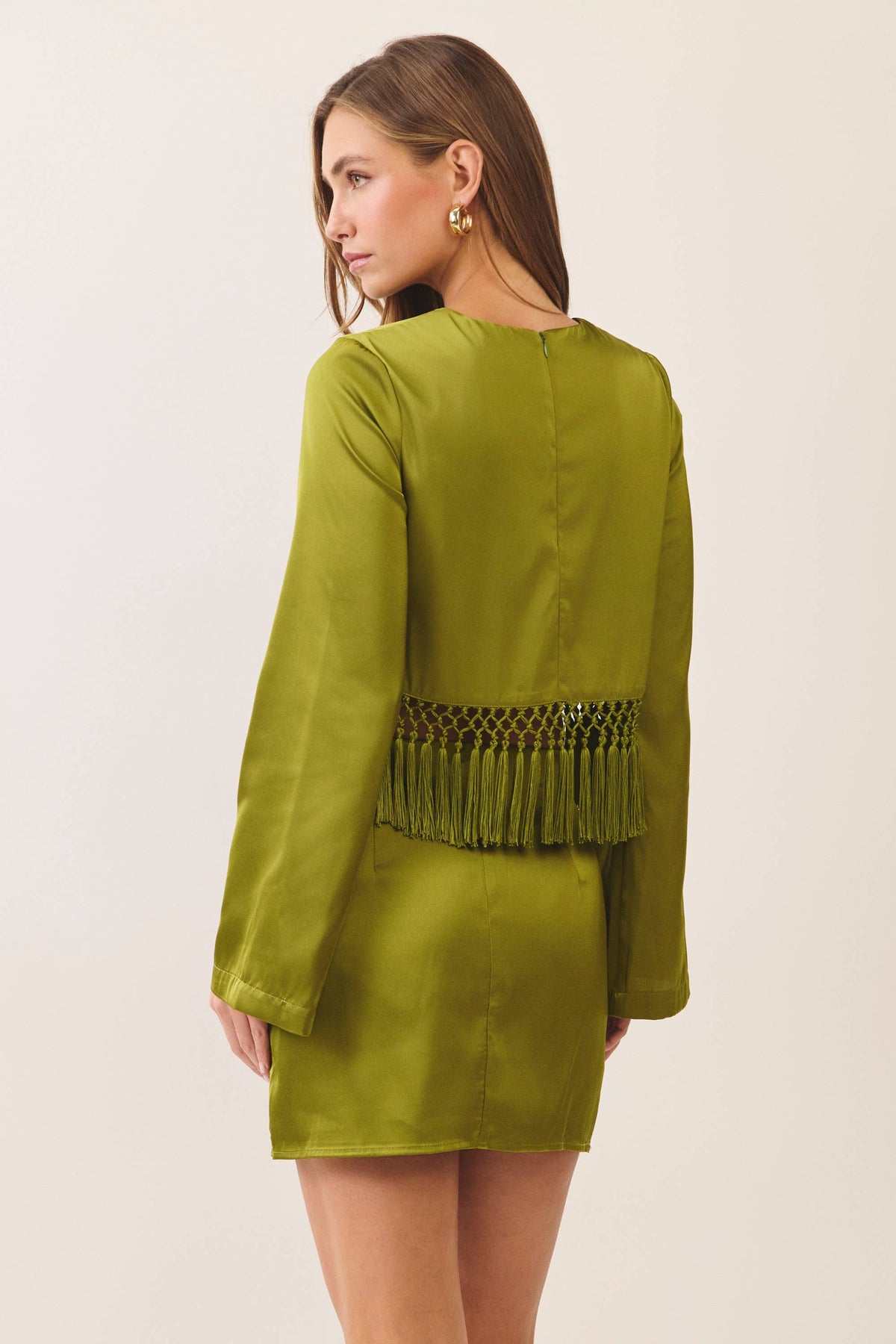 Green Satin fringe Set