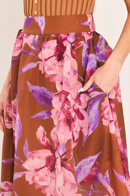 Pink & Brown Floral Skirt Set