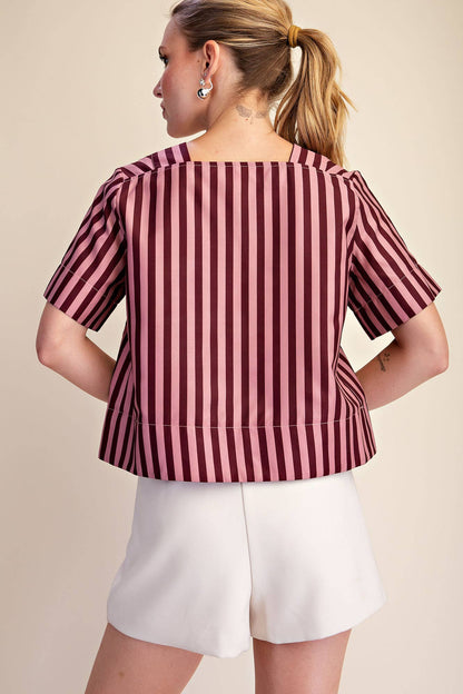 V-Neck Stripe Top - Green & Olive