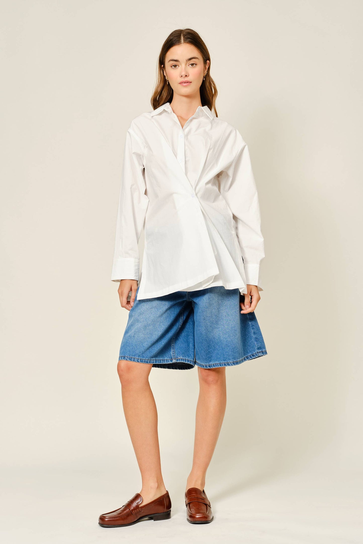 White Abstract Button Up