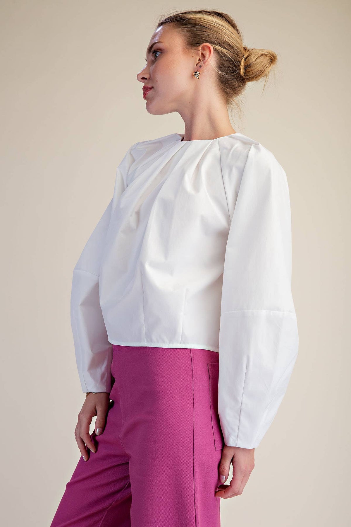 White Balloon Poplin Blouse