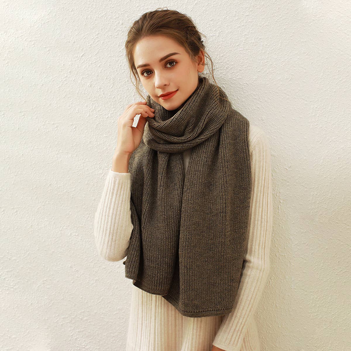 Solid Knit Faux Cashmere Scarf for Women_CWASC0334: Beige / (OS) 1