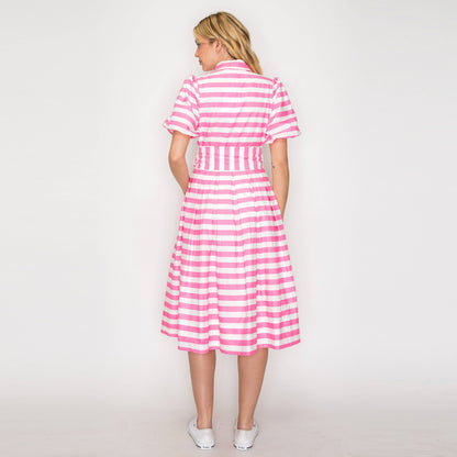 Pretty in Pink Striped Midi Dress
