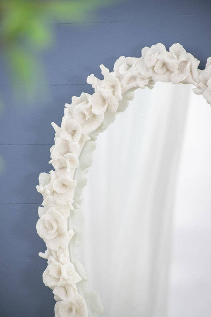 27.5x3x35.5" Faux Coral Frame Round Wall Mirror - White