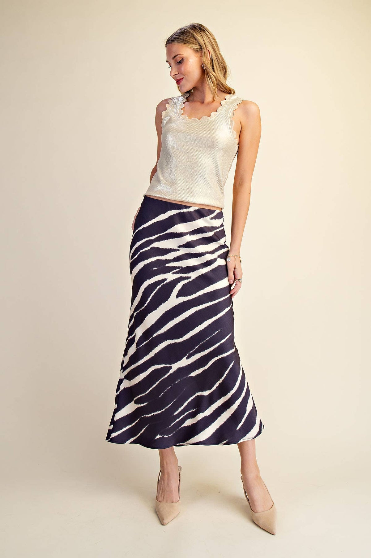 Zebra Satin Midi Skirt