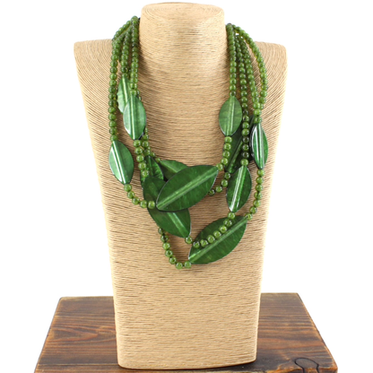 Green Beaded Leaf Necklace