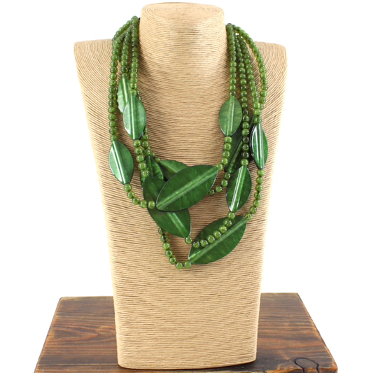 Green Beaded Leaf Necklace