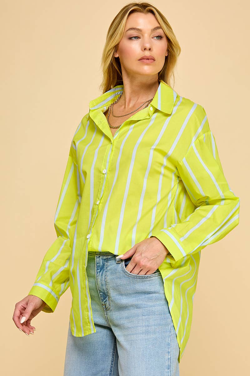 Chartreuse Striped Oxford