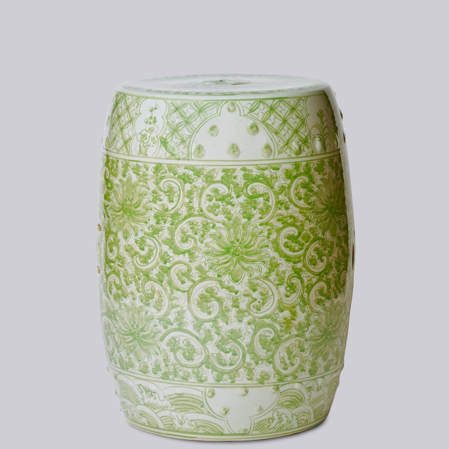 Hand Painted Lotus Green and White Porcelain Garden Seat