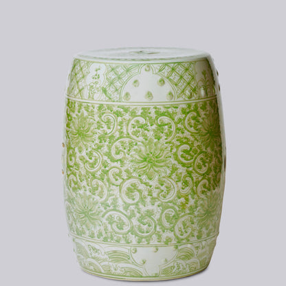 Hand Painted Lotus Green and White Porcelain Garden Seat