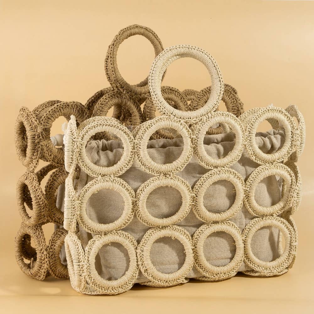 Straw Round Pattern Beach Bag