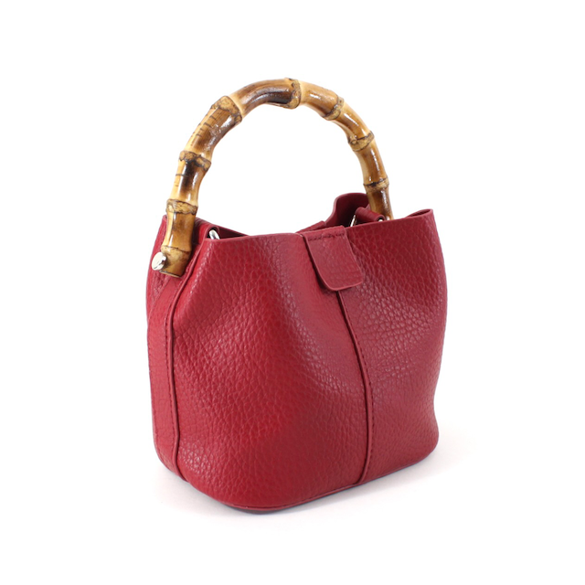 Bamboo Top Handle Crossbody Bag w/Cosmetic Pouch: 10 Red