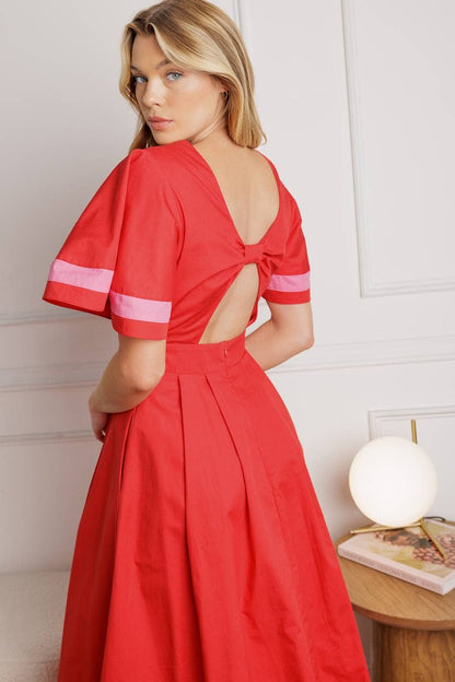 Red & Pink Midi Dress