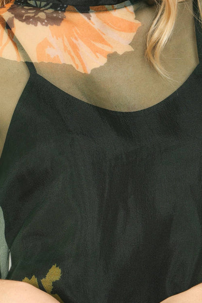 Green Floral Printed Sheer Maxi Dress