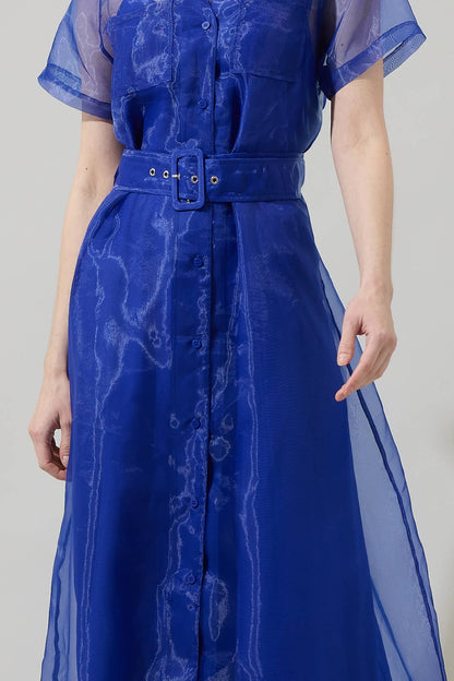 Navy Organza Button Down Maxi Dress