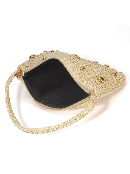 Mini Straw Studded Clutch