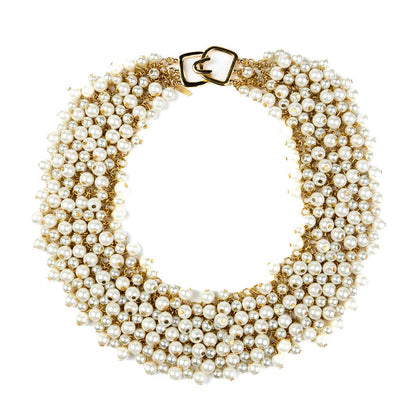 Gold and Pearl Cluster Necklace