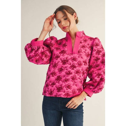 Hot Pink Floral Jacquard Top