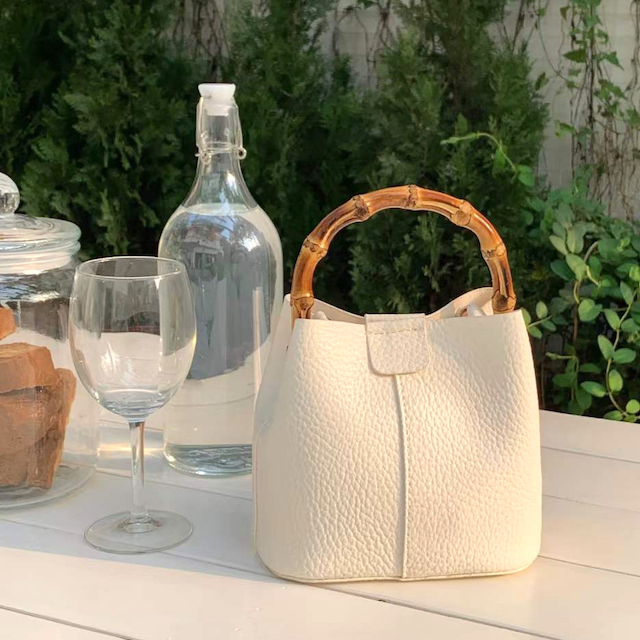 Bamboo Top Handle Crossbody Bag w/Cosmetic Pouch: 10 Red