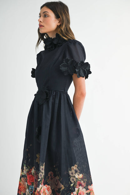 Black Floral Midi Dress