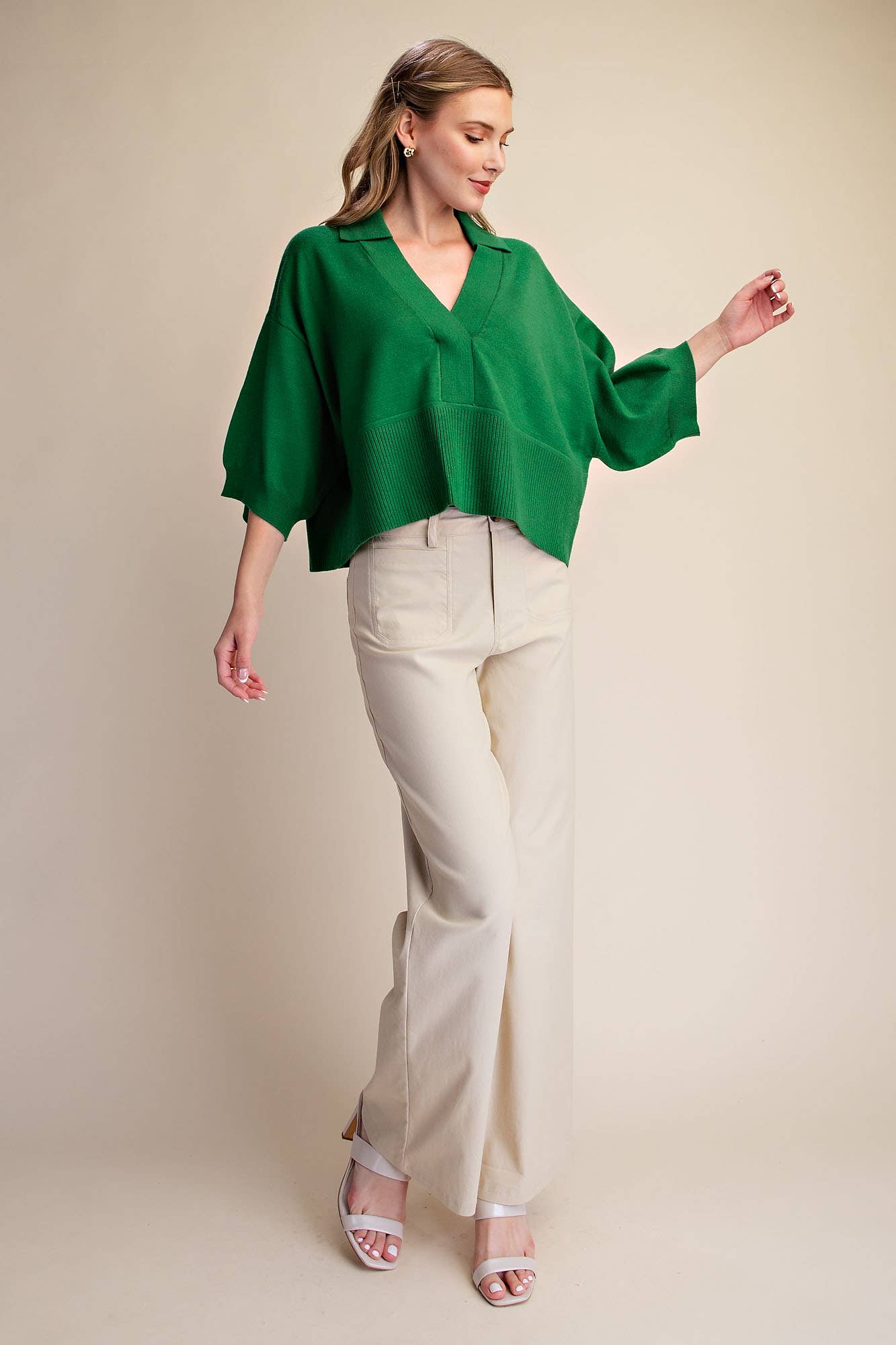 Kelly Green V Neck Sweater