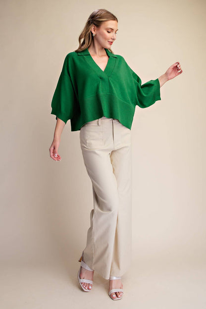 Kelly Green V Neck Sweater