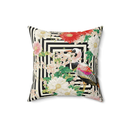 Crane & Dahlia Throw Pillow: 20" × 20"