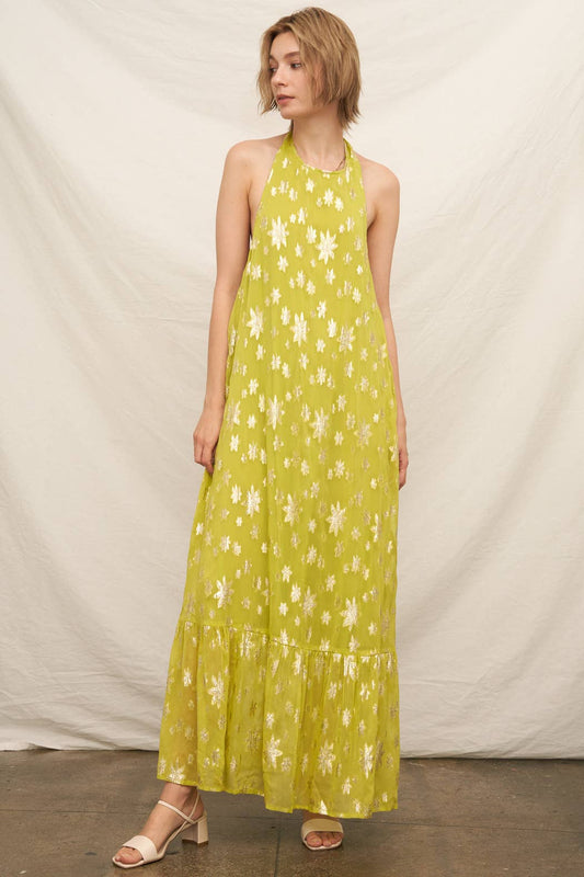 Chartreuse Halter Maxi Dress