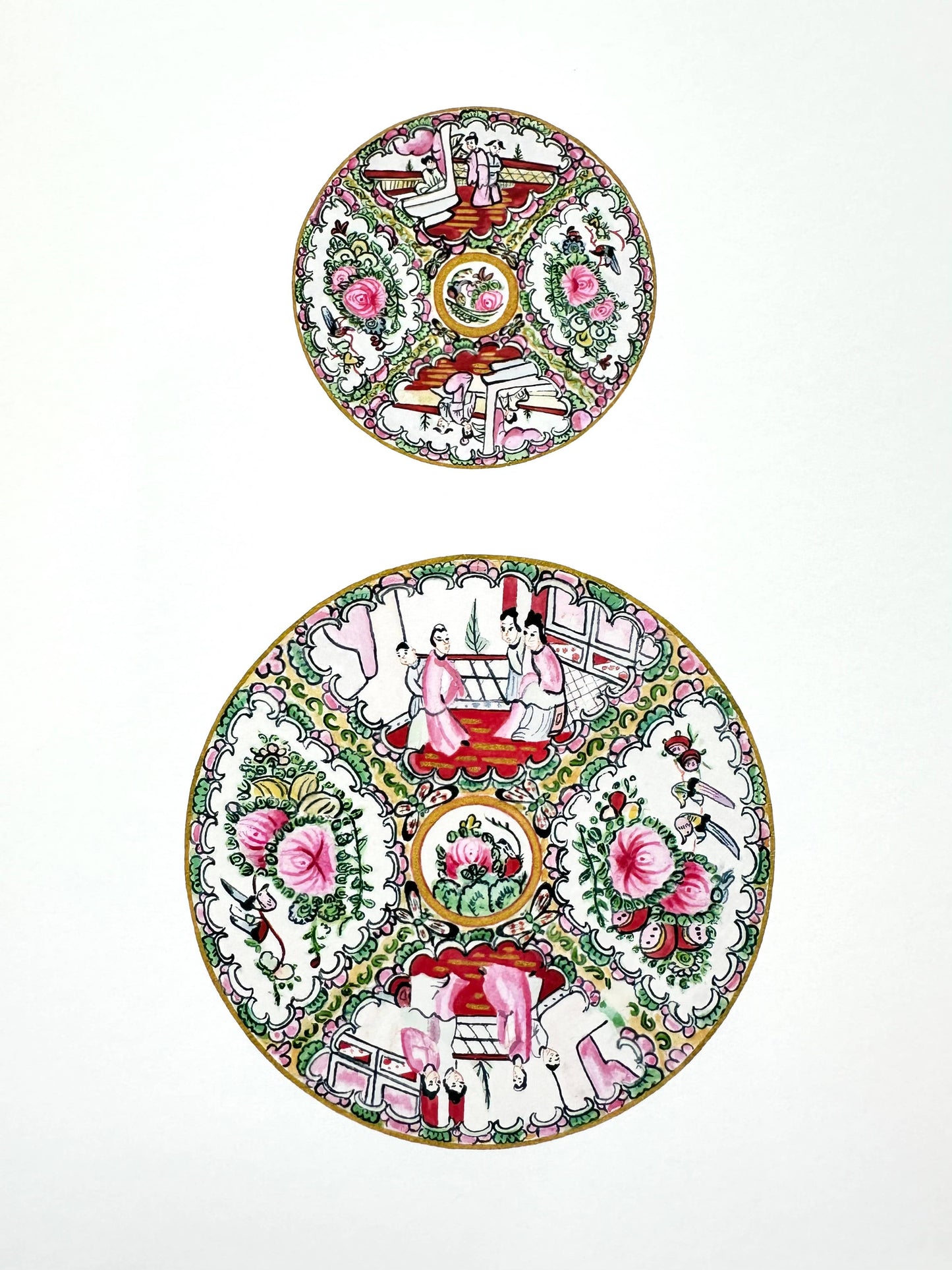 Family Rose Plates Watercolor Print: 11x14"