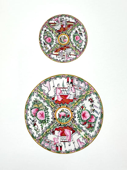 Family Rose Plates Watercolor Print: 11x14"