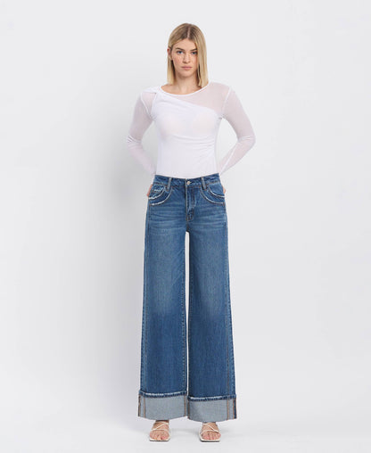 HIGH RISE WIDE CUFF JEANS