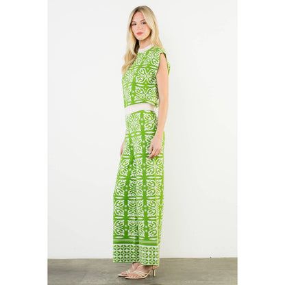 Green Pattern Knitted Pants