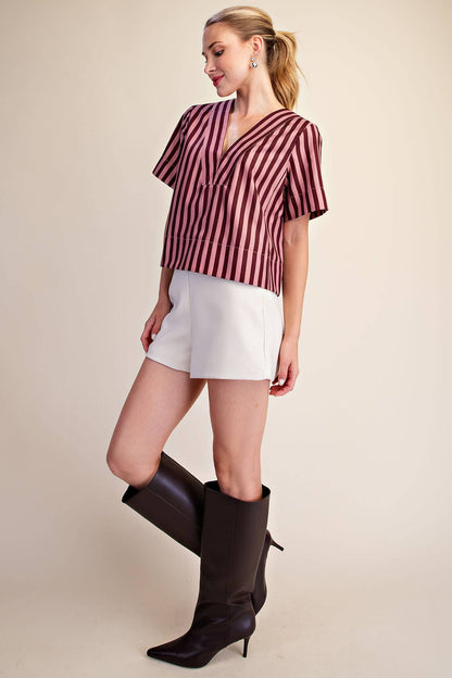 V-Neck Stripe Top - Green & Olive