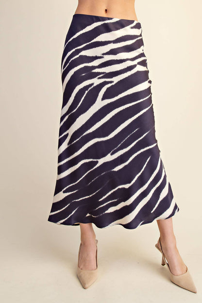 Zebra Satin Midi Skirt