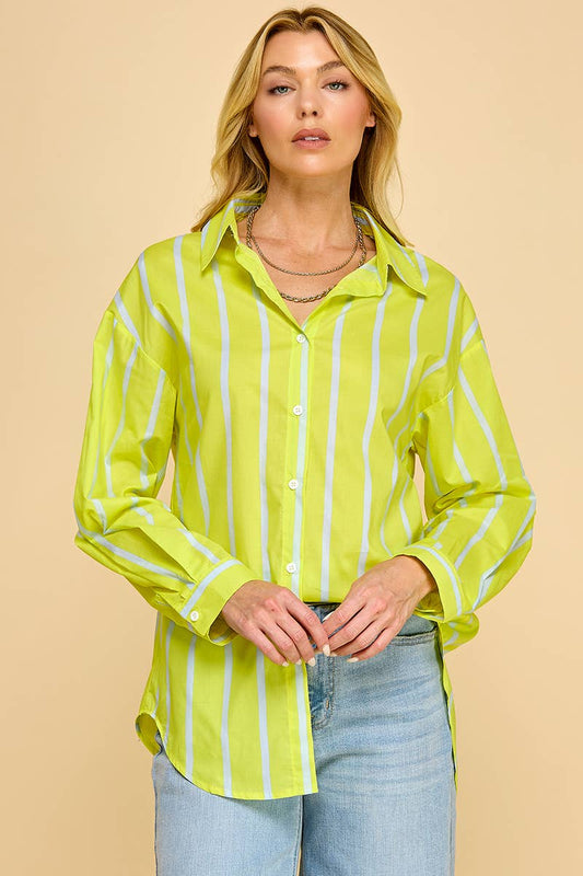 Chartreuse Striped Oxford
