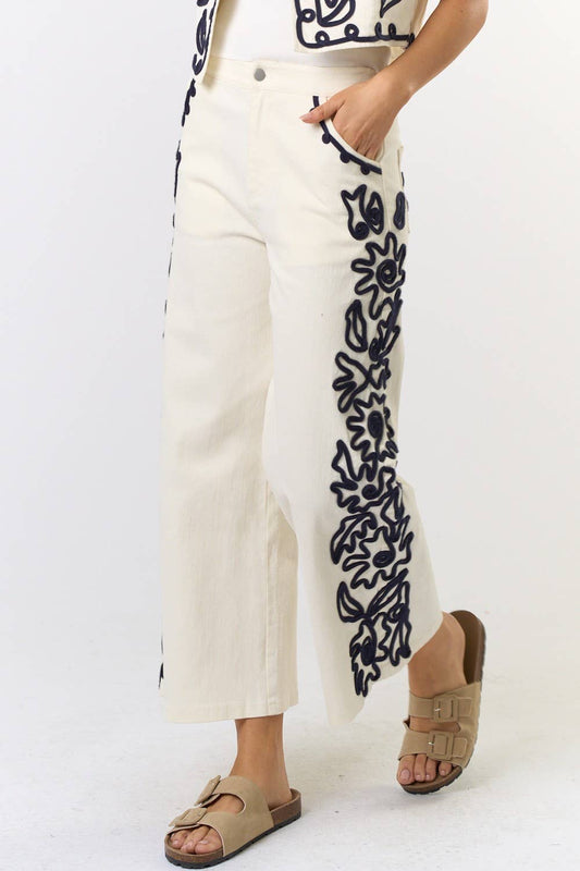 IVORY DETAILED DENIM PANT