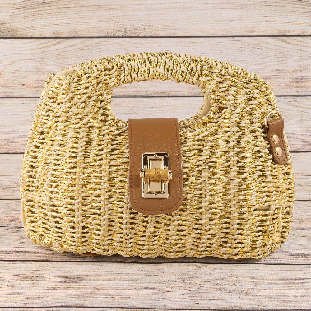 Gold Straw Woven Handbag