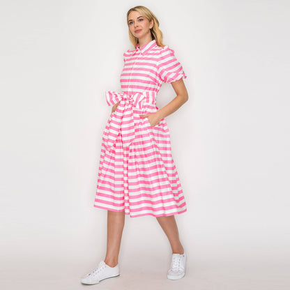 Pretty in Pink Striped Midi Dress