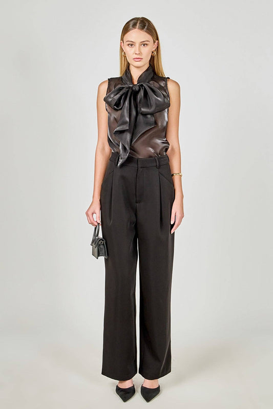 Black Organza Sleeveless Bow Top